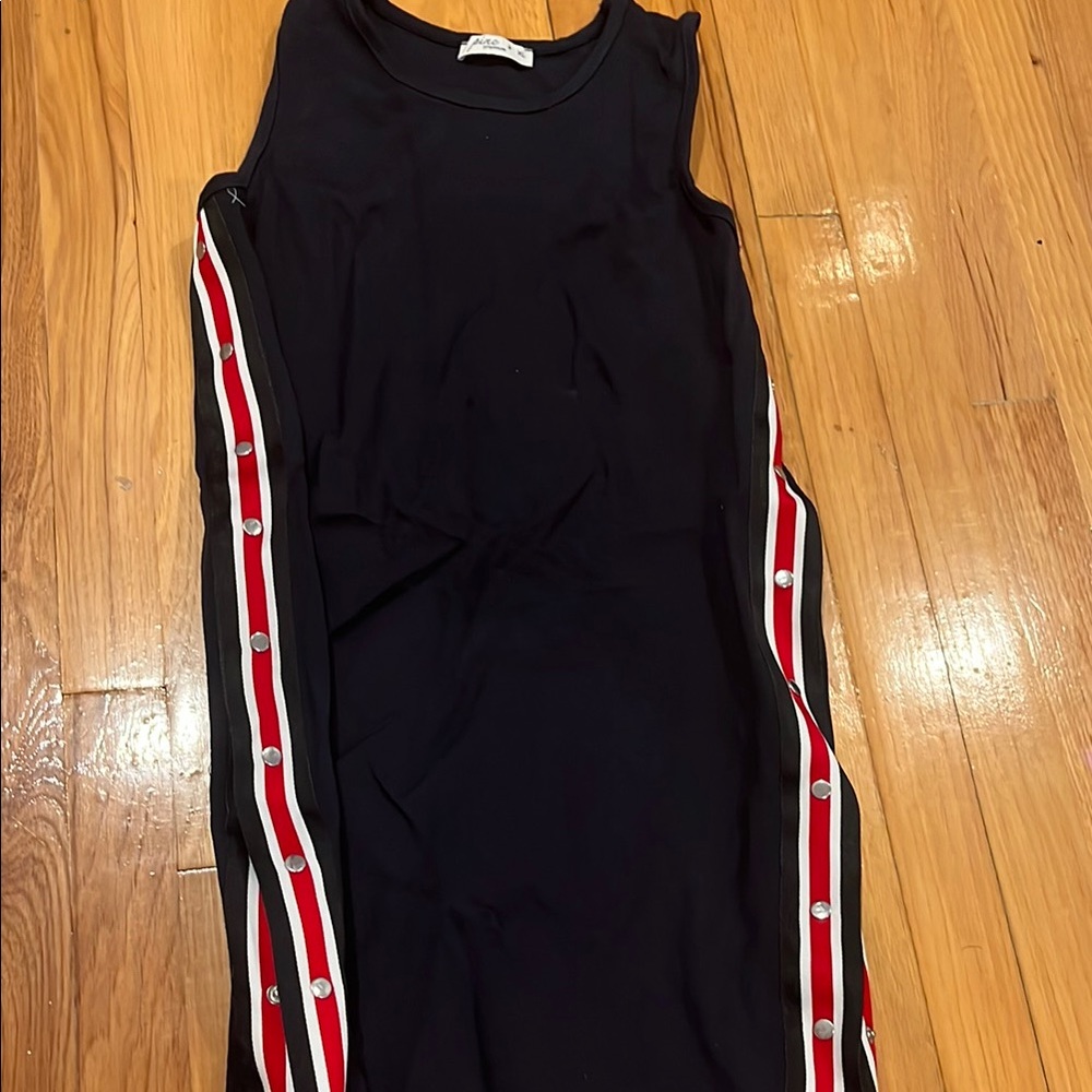 Girls Black Dress with Red and White Stripes